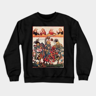 MEDIEVAL TOURNAMENT, FIGHTING KNIGHTS WITH DAMSELS AND RED WILD ROSES Crewneck Sweatshirt